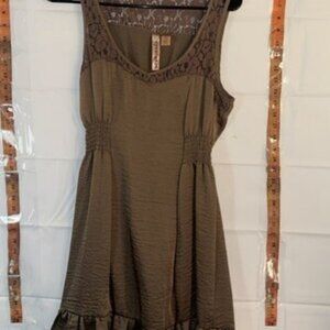 Eyeshadow Brown Sleeveless Lace A-Line Dress Knee Length Size M